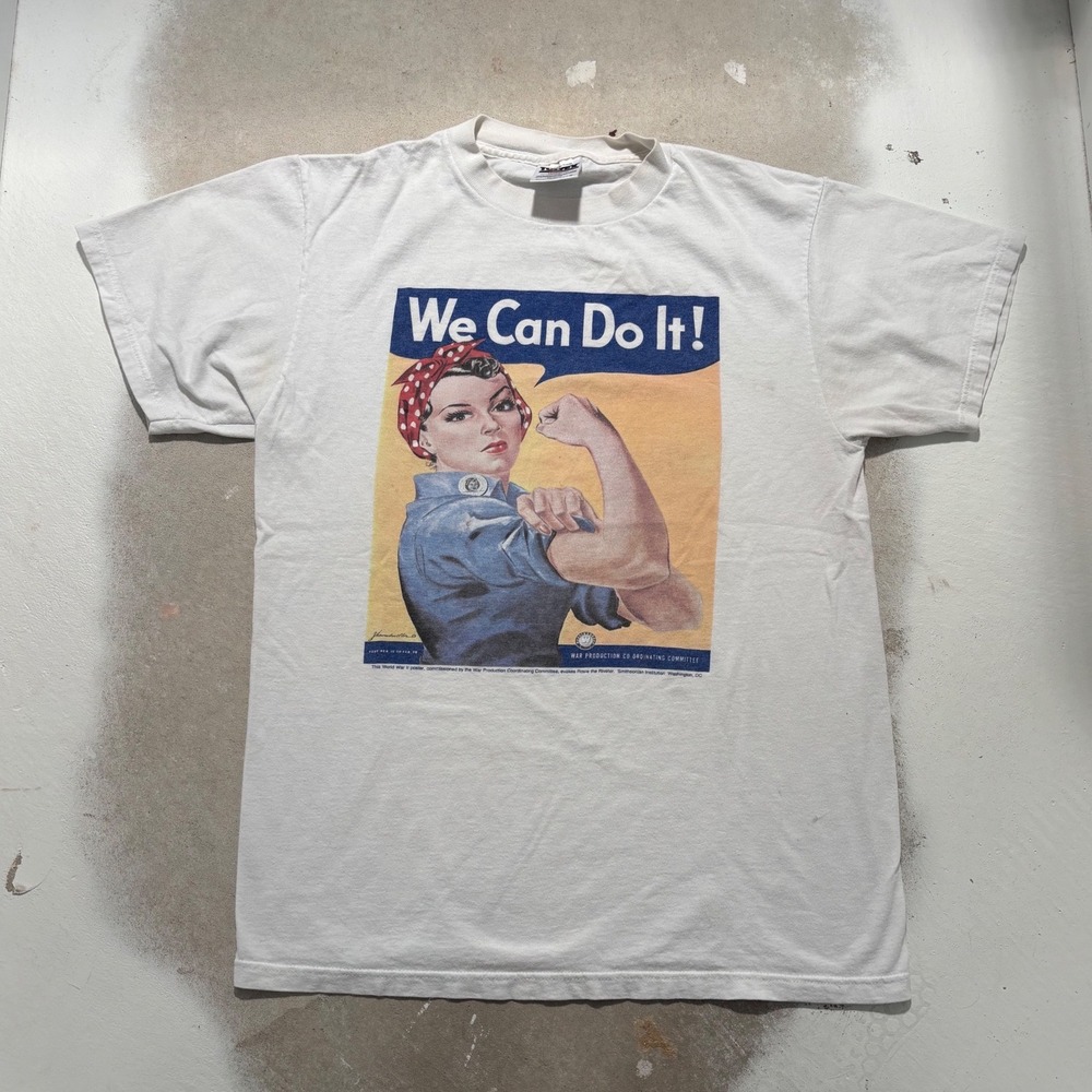 Vintage Tultex Rosie the Riveter We Can Do It T-Shirt Mens Medium White WWII